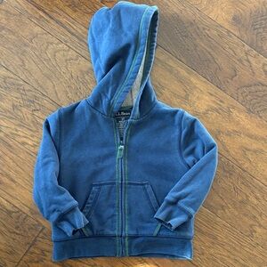 L.L. Bean Kids Blue Hoodie with Green Trim and fur in hood size 3T